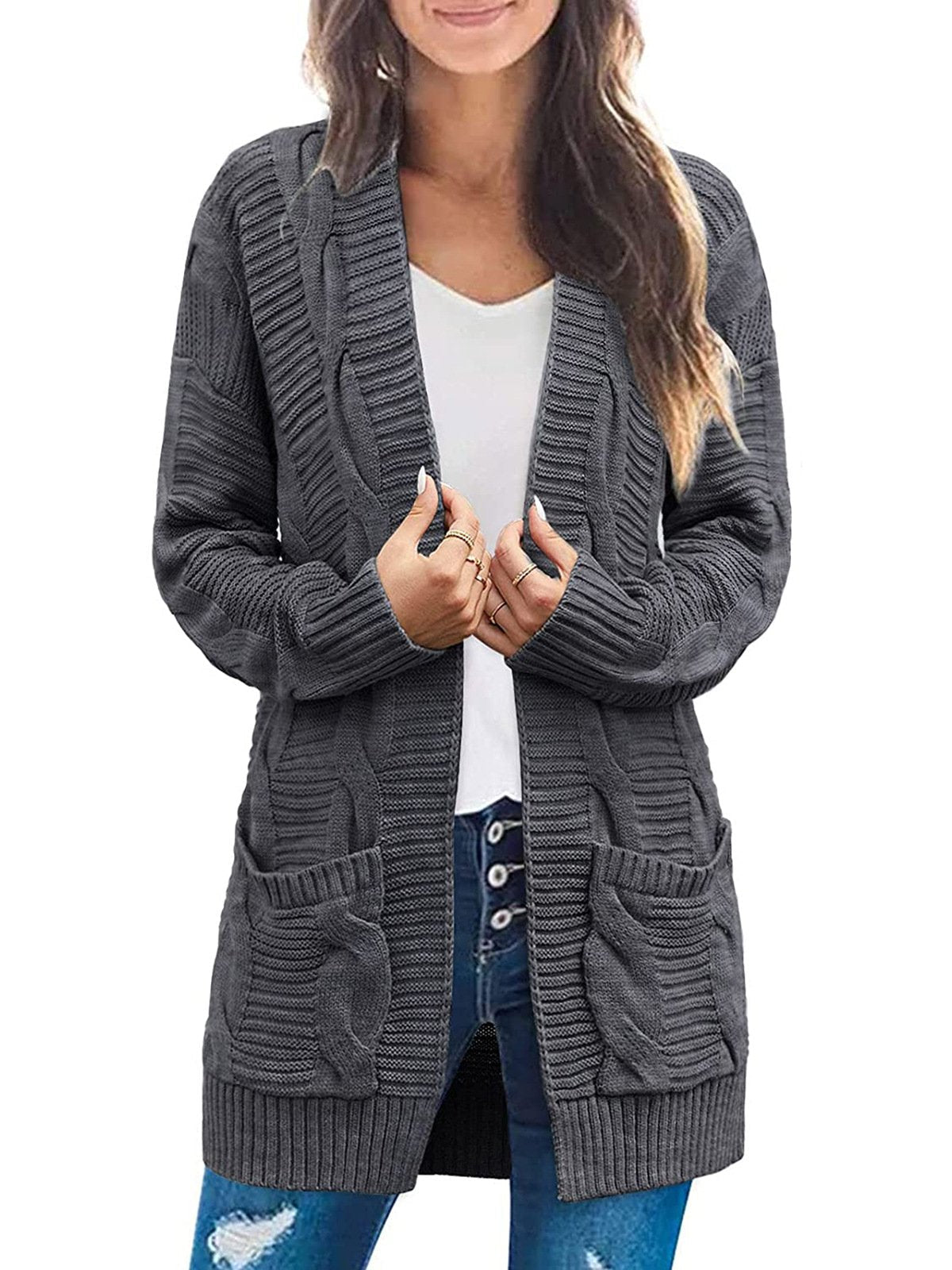Damen Langarm Zopfstrick Cardigan Pullover