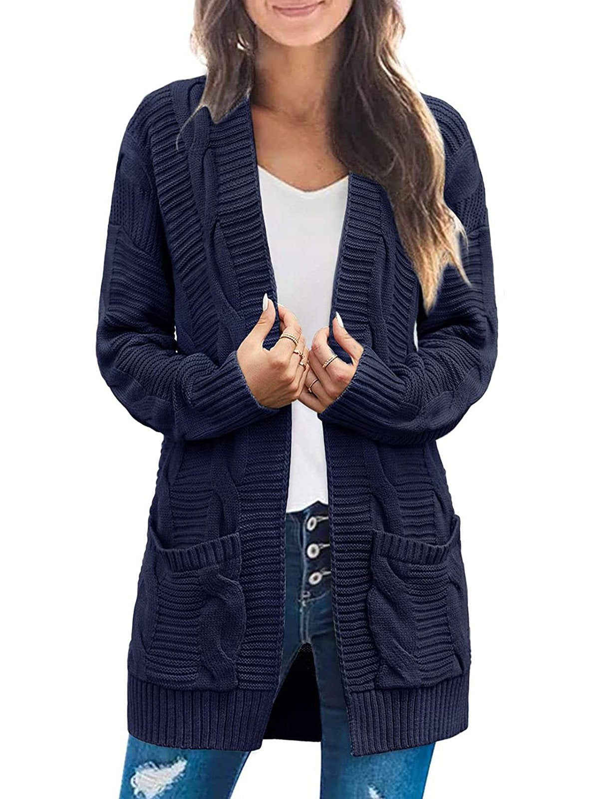Damen Langarm Zopfstrick Cardigan Pullover