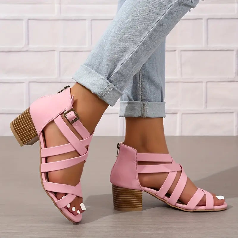 Orthopädische Retro-Sandalen mit Blockabsatz für Damen