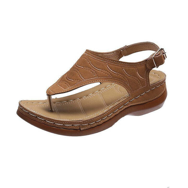 Bestickte Orthopädische Bequeme Hausschuhe Keilsandalen, Gehende Ledersandalen