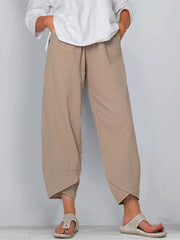 Damen Hose aus Baumwolle und Leinen, schlicht, locker, lässig, knöchellang