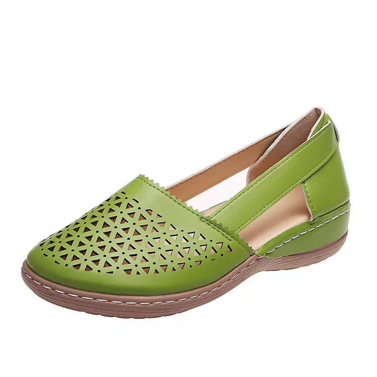 Damen Wedges Orthopädische Ausgeschnittene PU Sommer Vintage Sandalen