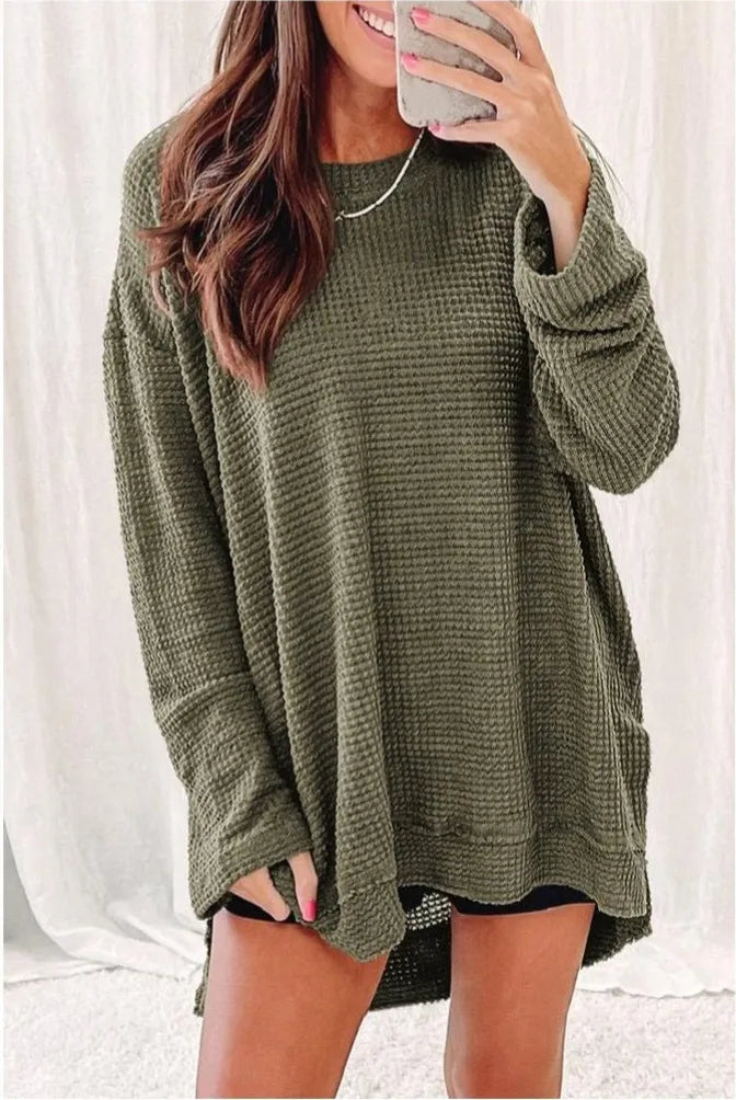 Oversized Waffelstrick-Oberteil für Damen (2 kaufen, kostenloser Versand)