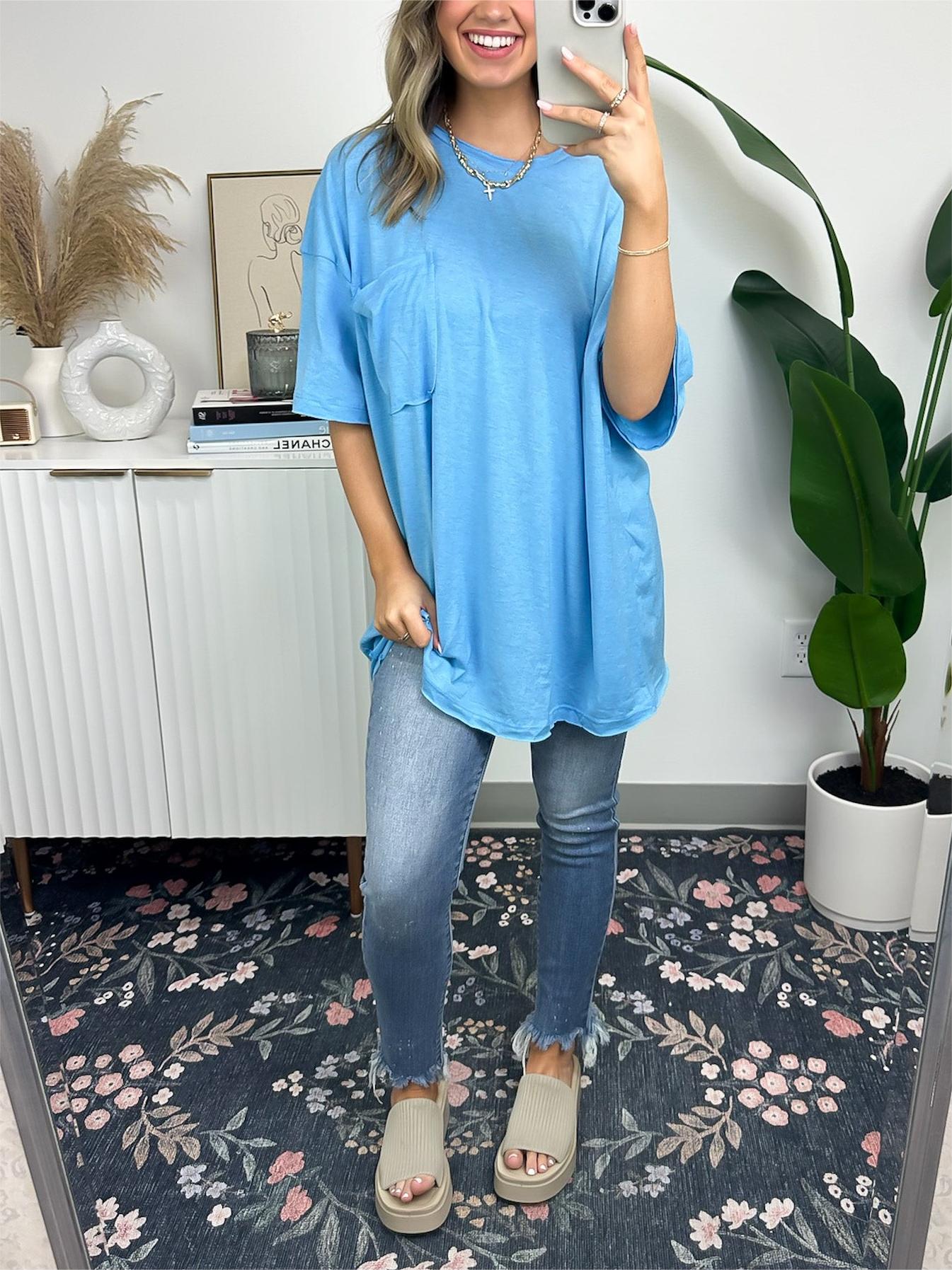 Damen-T-Shirt mit offener Kante, kastenförmiger Schnitt (3 kaufen, kostenloser Versand)