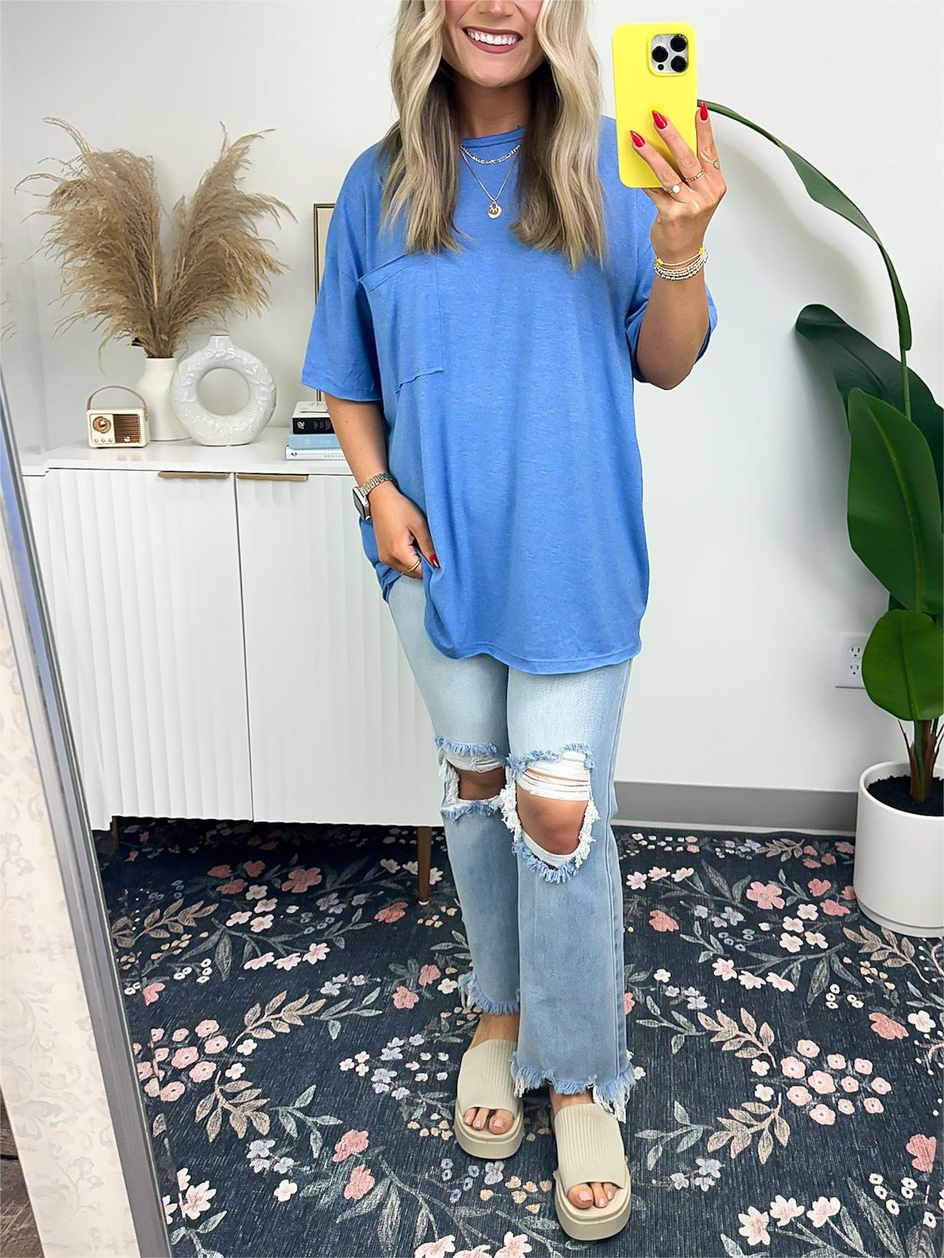 Damen-T-Shirt mit offener Kante, kastenförmiger Schnitt (3 kaufen, kostenloser Versand)