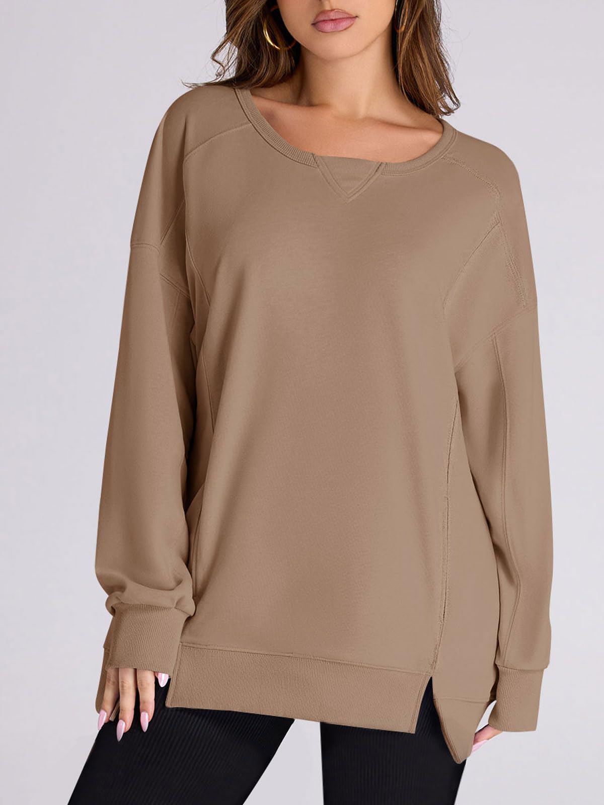 Damen High Low Pullover Sweatshirt mit Seitenschlitzen und Taschen (2 kaufen, kostenloser Versand)