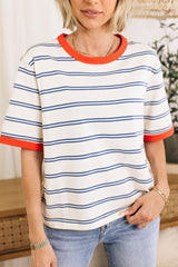 Damen Color Block Kurzarm-Streifen-T-Shirt (2 kaufen, kostenloser Versand)