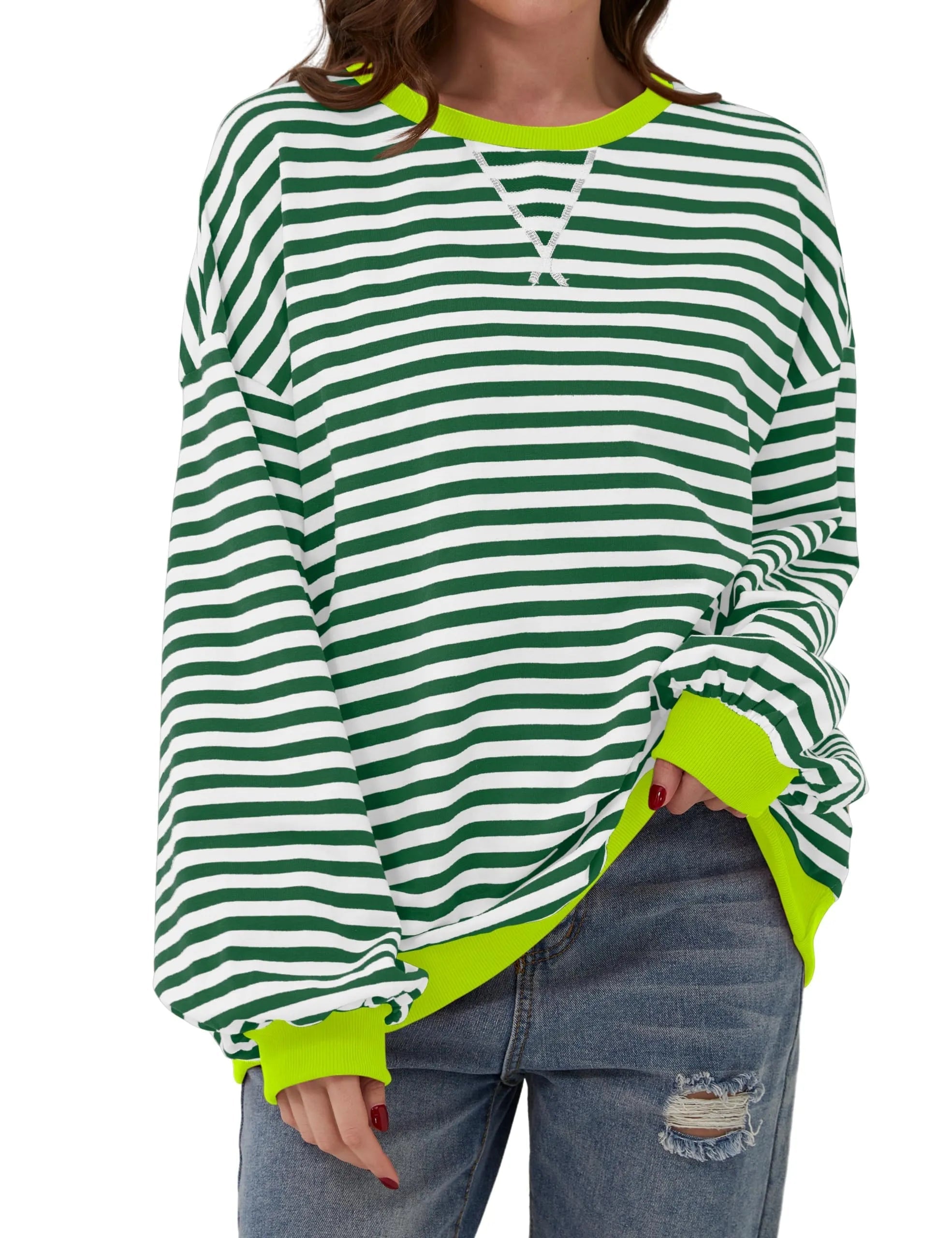 Damen Oversize-Pullover mit Streifen und langen Ärmeln (2 kaufen, kostenloser Versand)