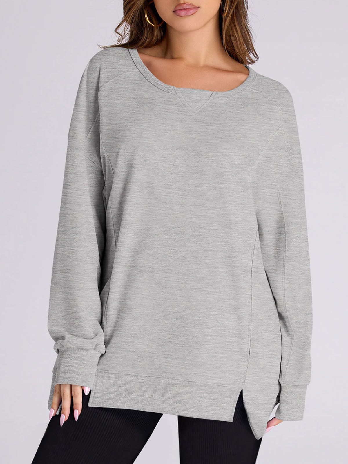 Damen High Low Pullover Sweatshirt mit Seitenschlitzen und Taschen (2 kaufen, kostenloser Versand)