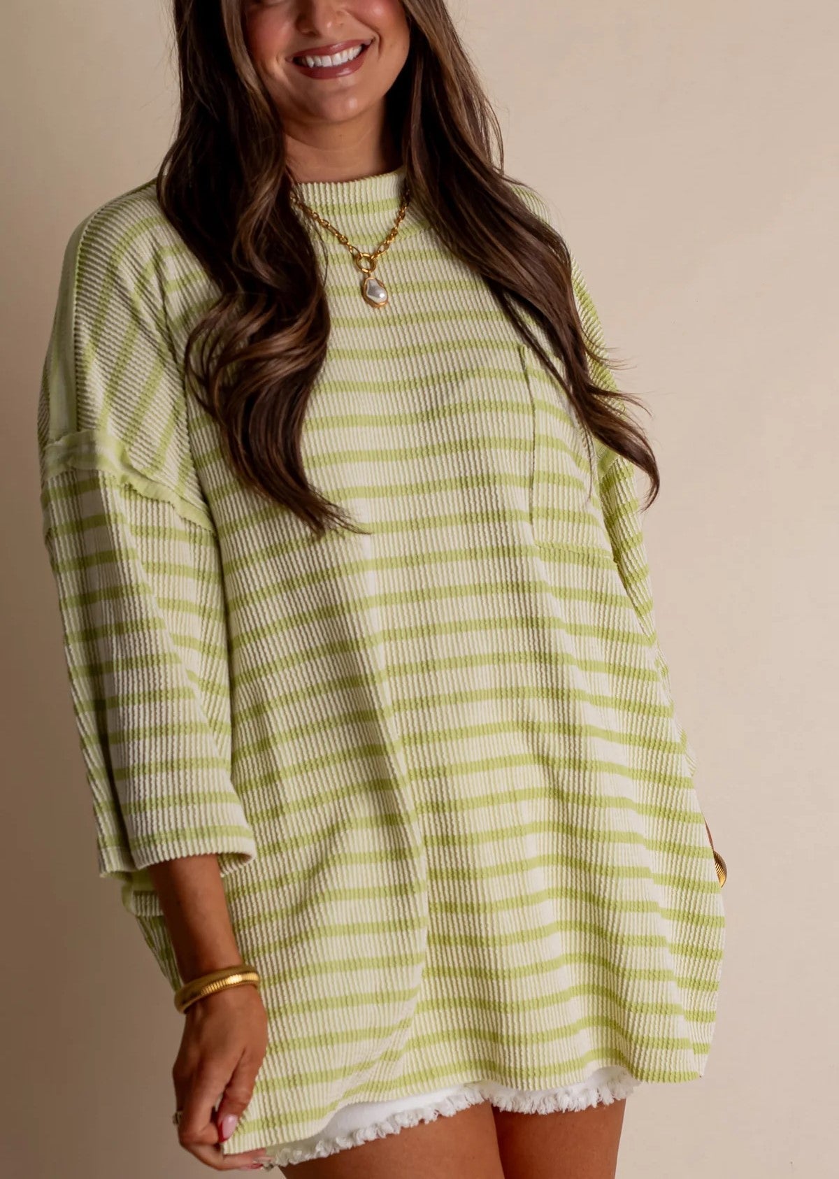 Damen Oversized Stehkragen Urban Geripptes Gestreiftes Oberteil (Kaufe 2 versandkostenfrei)