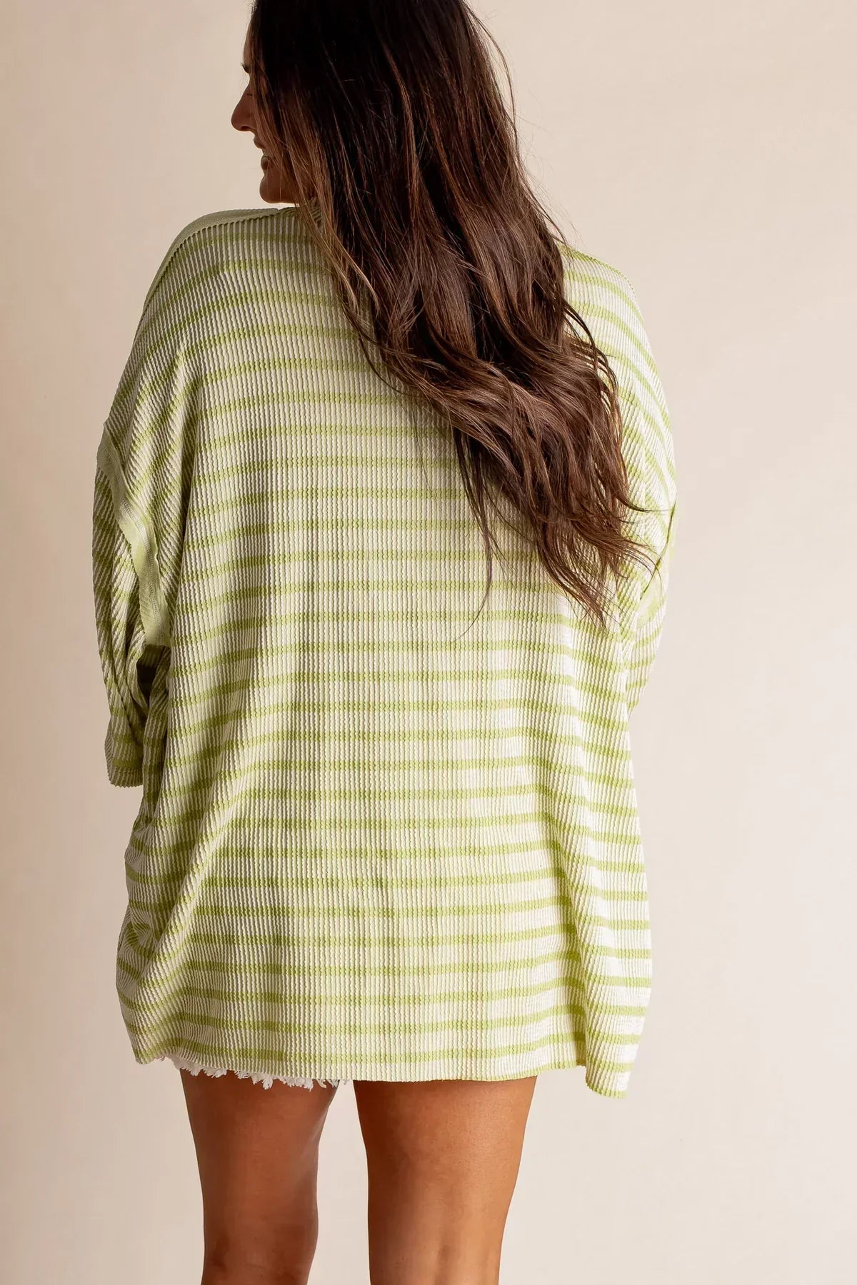 Damen Oversized Stehkragen Urban Geripptes Gestreiftes Oberteil (Kaufe 2 versandkostenfrei)
