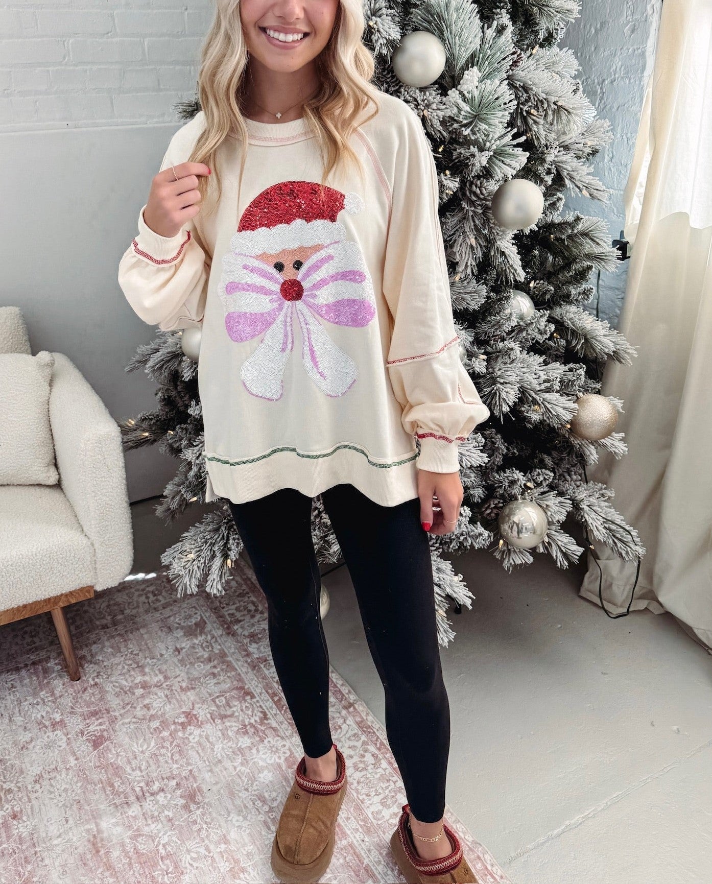 Weihnachtspullover mit Pailletten und Schleife für Damen (2 kaufen, kostenloser Versand)