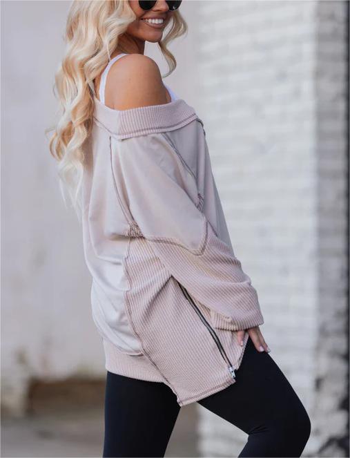 Damen V-Ausschnitt Lose Langarmshirt (2 kaufen, kostenloser Versand)
