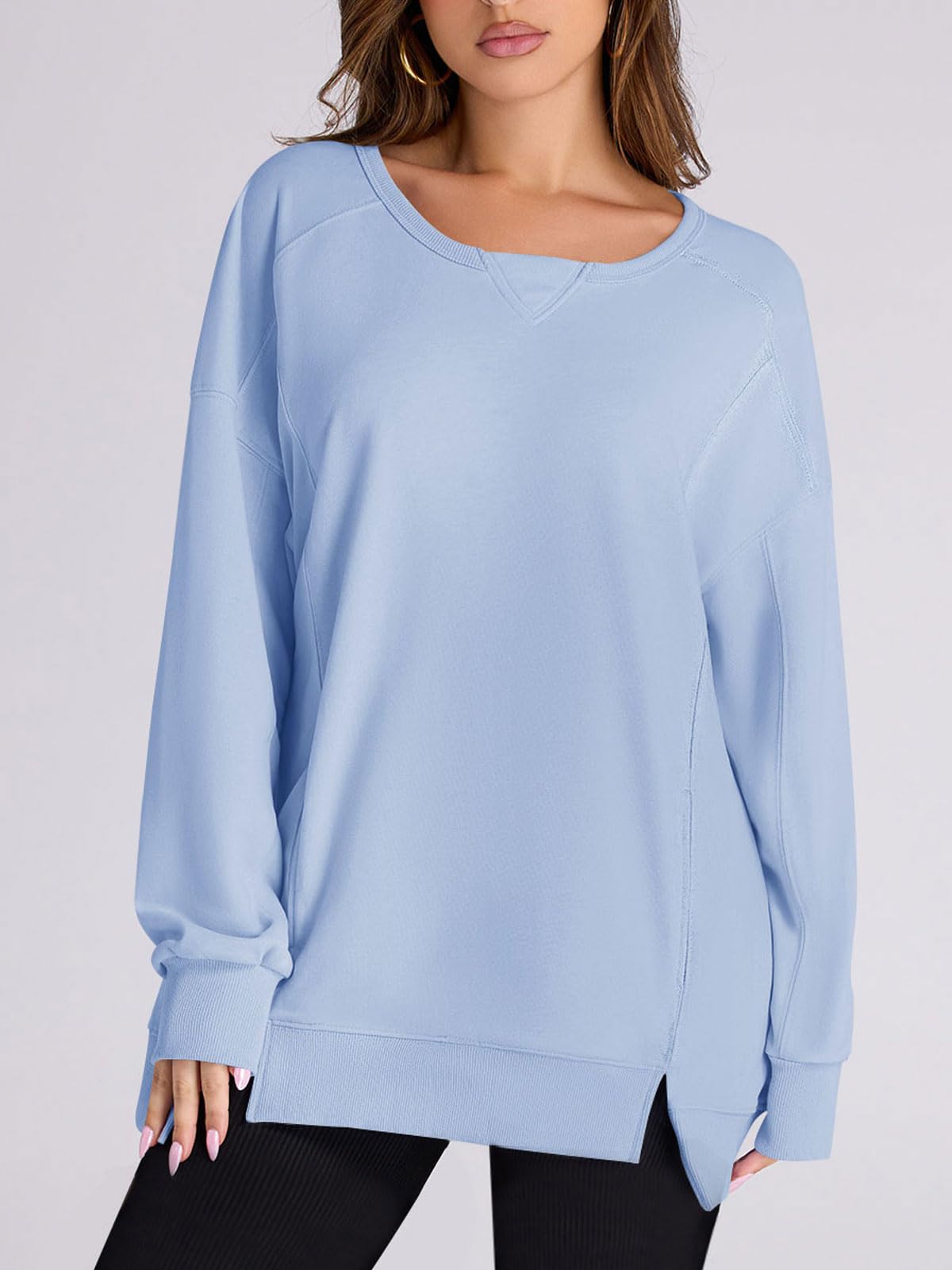 Damen High Low Pullover Sweatshirt mit Seitenschlitzen und Taschen (2 kaufen, kostenloser Versand)
