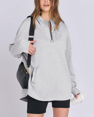 Damen Oversized Tunic Hoodie mit kurzem Reißverschluss (2 kaufen, kostenloser Versand)