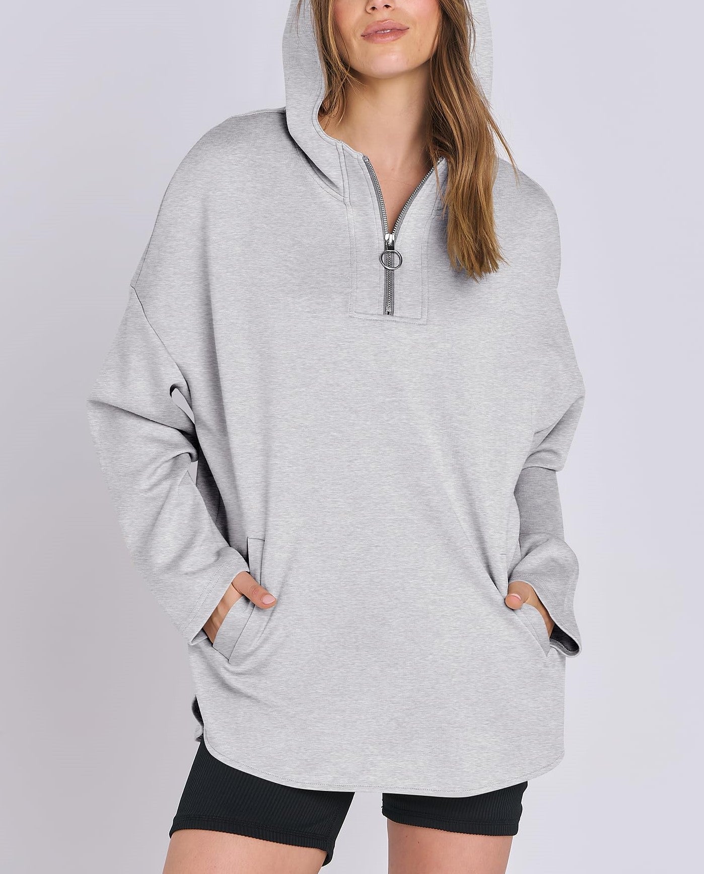 Damen Oversized Tunic Hoodie mit kurzem Reißverschluss (2 kaufen, kostenloser Versand)