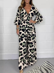 Leopardenmuster-V-Ausschnitt-Jumpsuit
