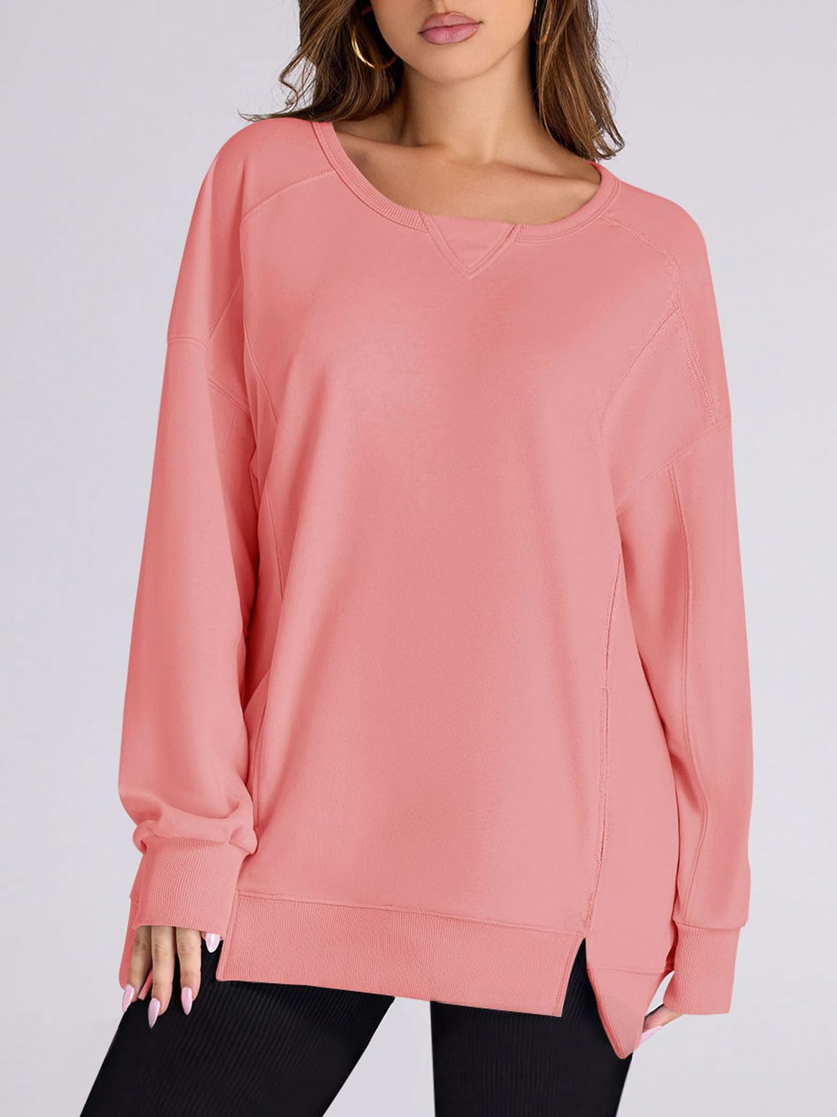 Damen High Low Pullover Sweatshirt mit Seitenschlitzen und Taschen (2 kaufen, kostenloser Versand)