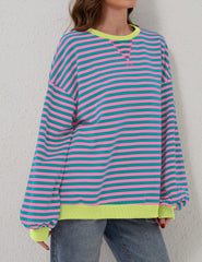Damen Oversize-Pullover mit Streifen und langen Ärmeln (2 kaufen, kostenloser Versand)