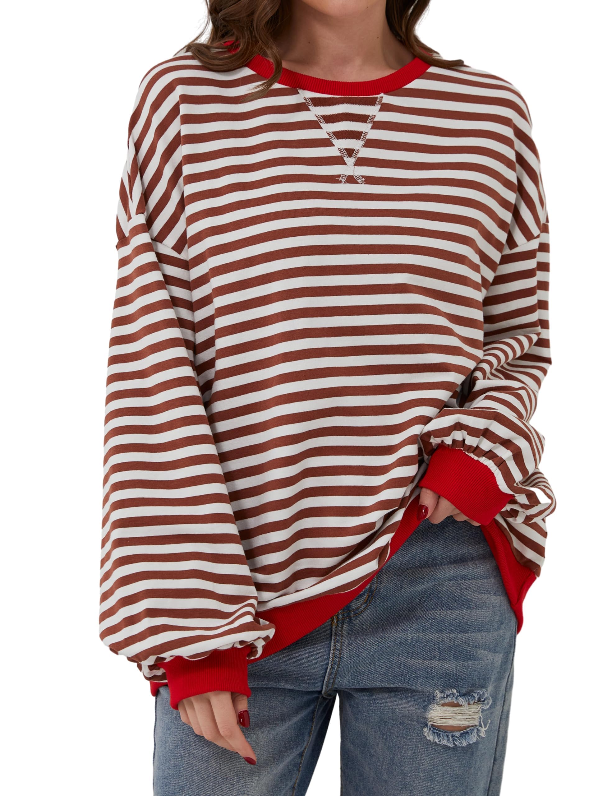 Damen Oversize-Pullover mit Streifen und langen Ärmeln (2 kaufen, kostenloser Versand)