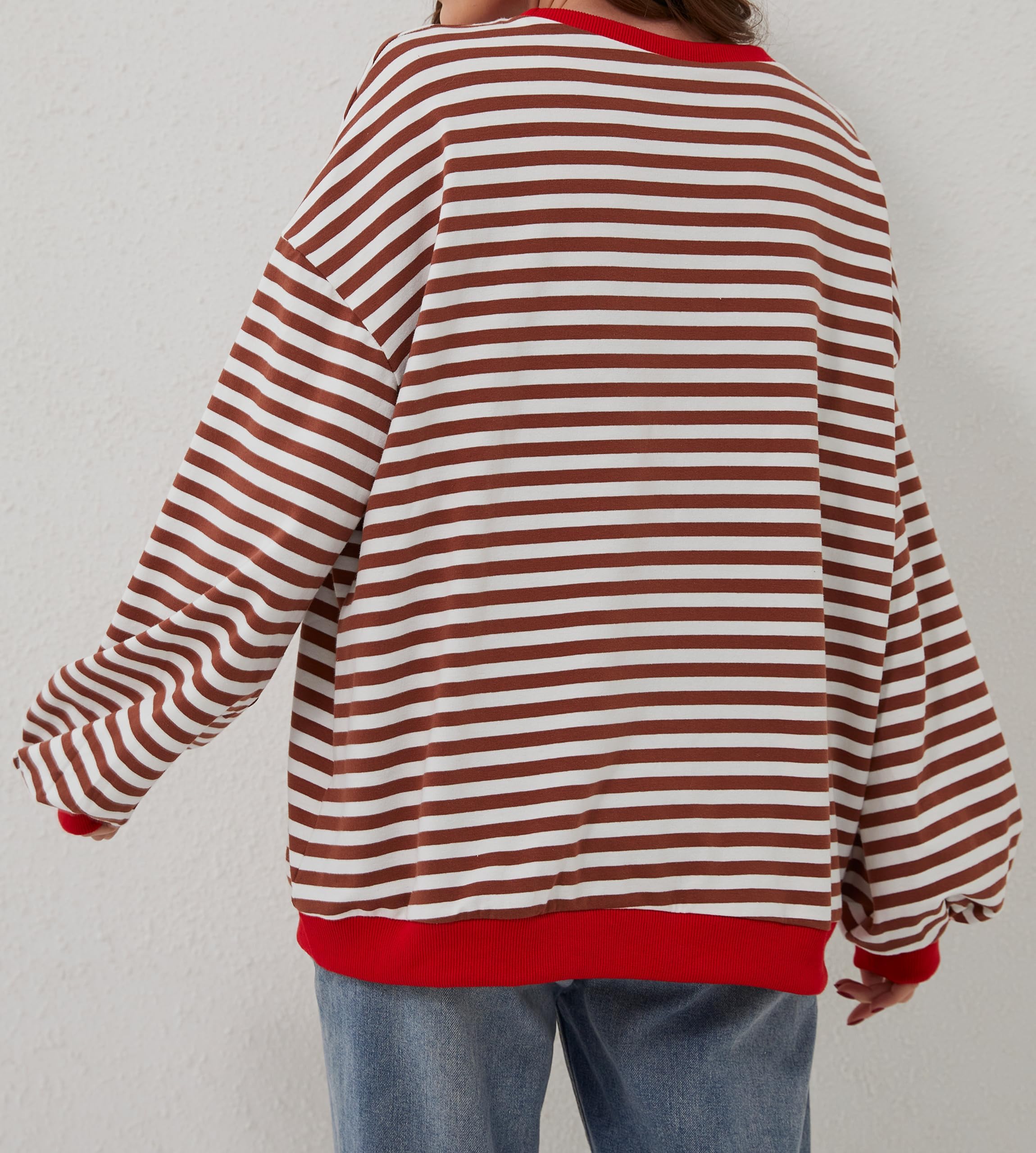 Damen Oversize-Pullover mit Streifen und langen Ärmeln (2 kaufen, kostenloser Versand)