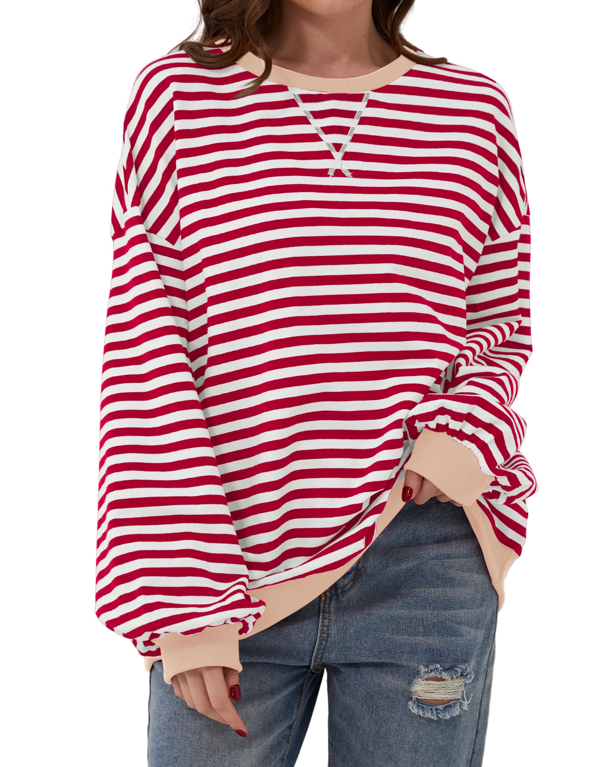 Damen Oversize-Pullover mit Streifen und langen Ärmeln (2 kaufen, kostenloser Versand)