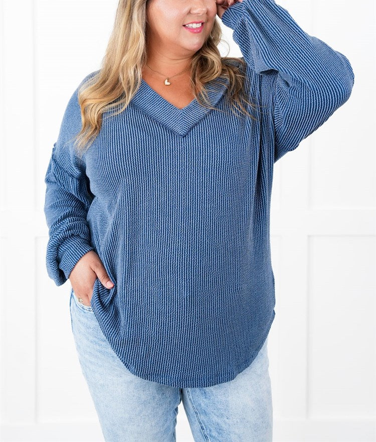 Gerippte Langarm-V-Ausschnitt-Pullover für Damen (2 kaufen, kostenloser Versand)