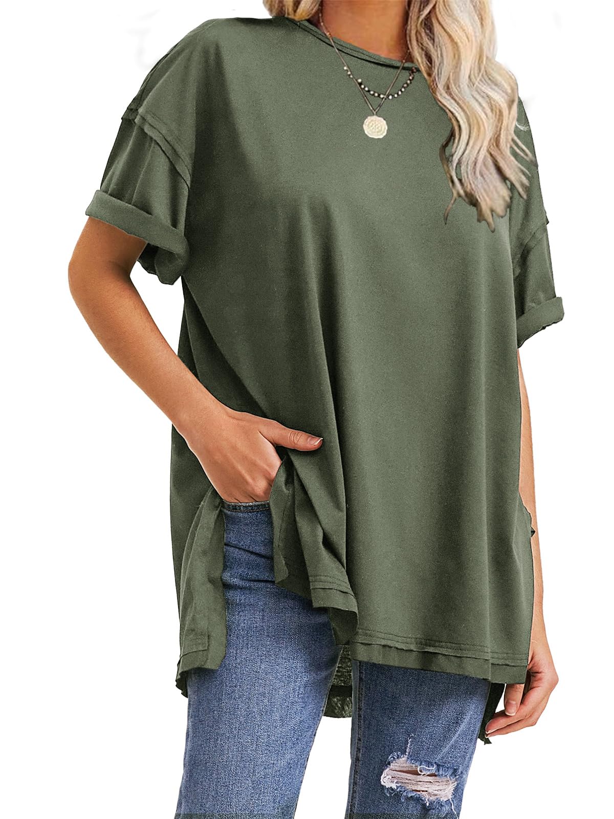 Damen Oversize T-Shirts mit seitlichem Schlitz für den Sommer