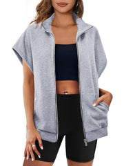 Damen Reißverschluss Ärmelloses Sweatshirt mit Taschen (2 kaufen, kostenloser Versand)