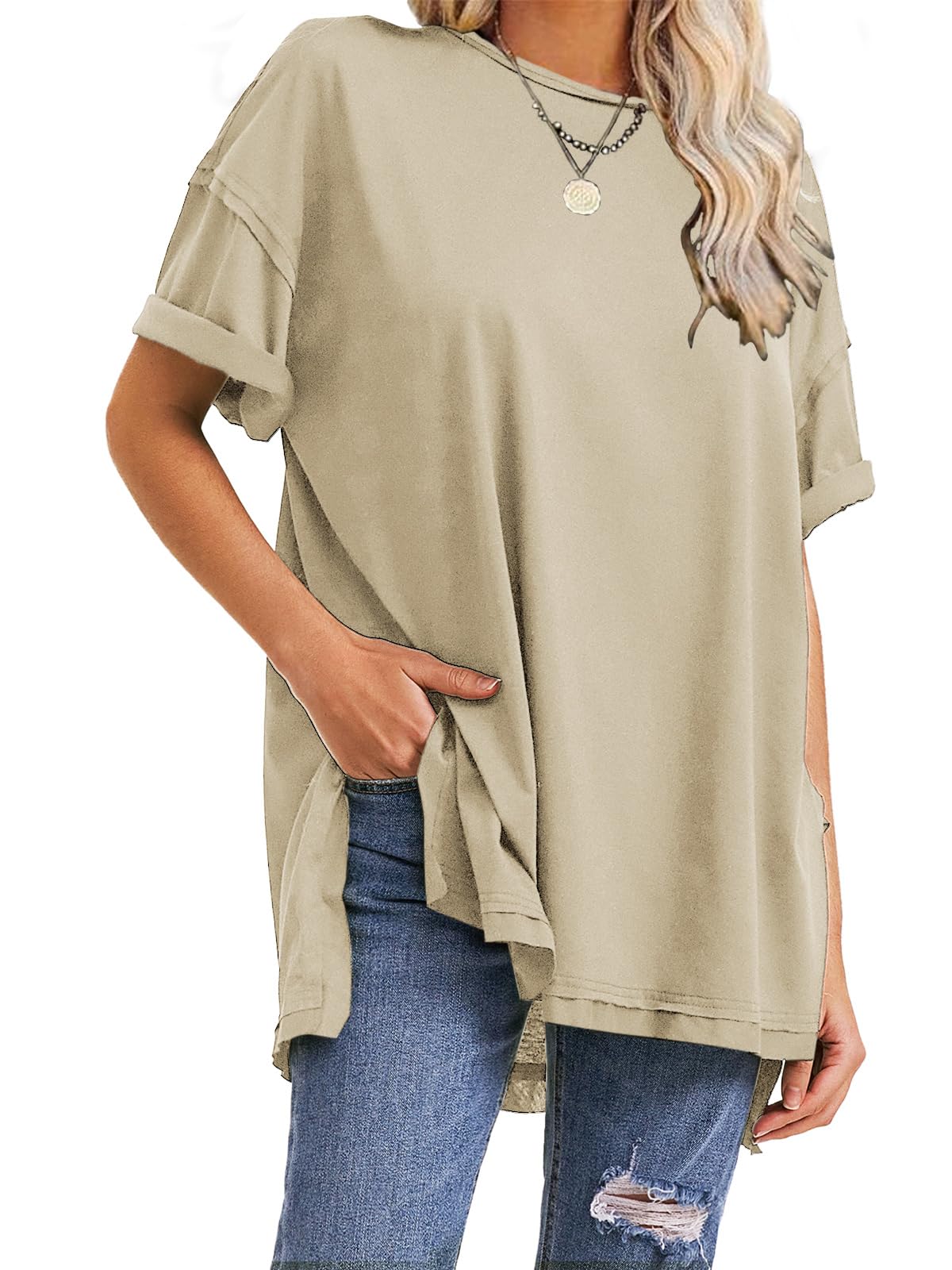 Damen Oversize T-Shirts mit seitlichem Schlitz für den Sommer