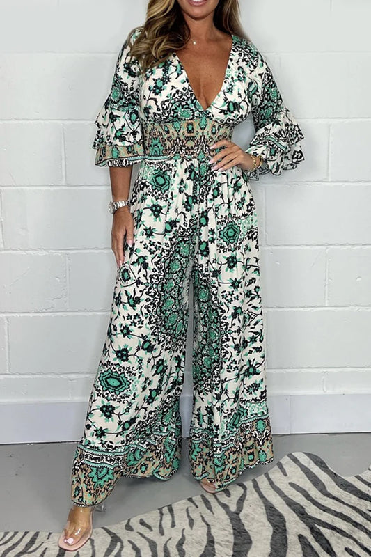 Leopardenmuster-V-Ausschnitt-Jumpsuit