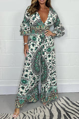 Leopardenmuster-V-Ausschnitt-Jumpsuit