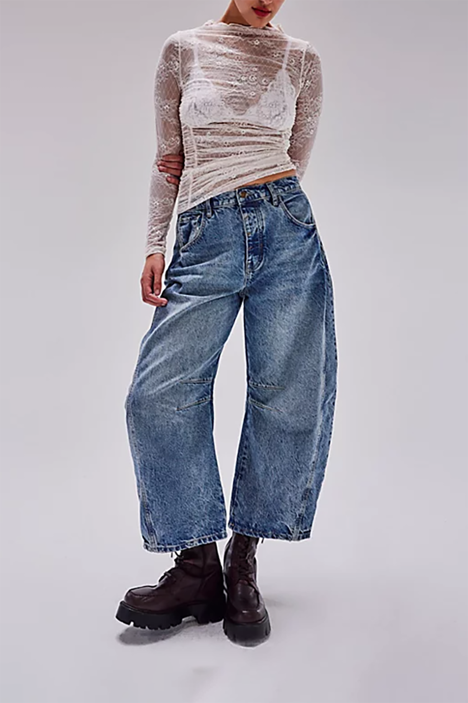 High Stretch Mid-Rise Barrel Jeans Fashion Weite Beinform (Kaufe 2, Versandkostenfrei)