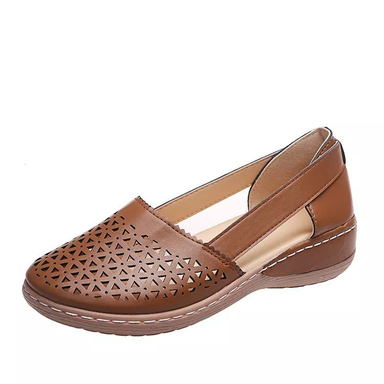 Damen Wedges Orthopädische Ausgeschnittene PU Sommer Vintage Sandalen