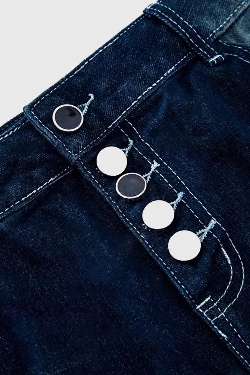 Jeans mit Knopfleiste, umkrempelbarem Saum und geradem Bein