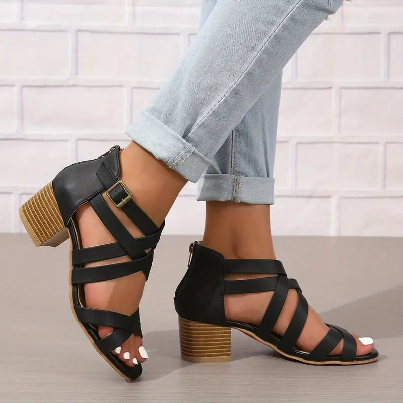 Orthopädische Retro-Sandalen mit Blockabsatz für Damen