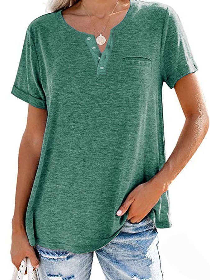 Einfarbiges T-Shirt mit Kurzarm und Tasche (3 kaufen, kostenloser Versand)