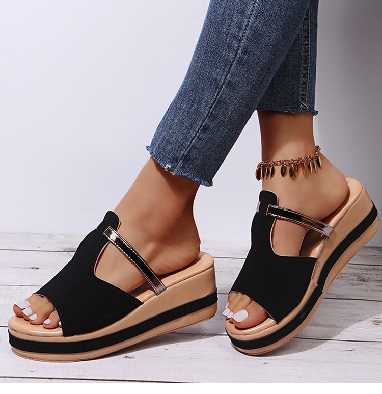 Women's Leather Platform Wedge Orthopedic Sandals