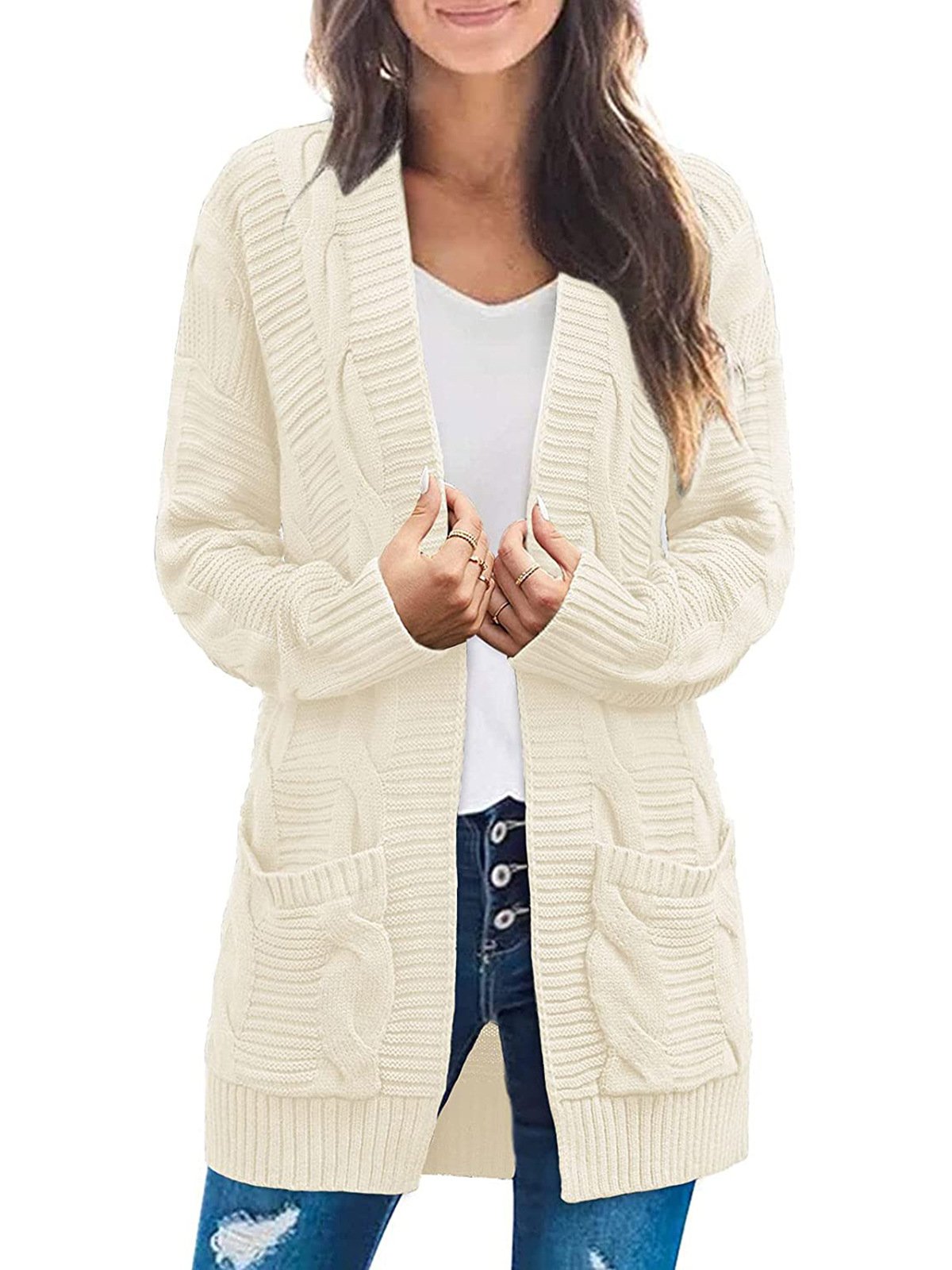 Damen Langarm Zopfstrick Cardigan Pullover