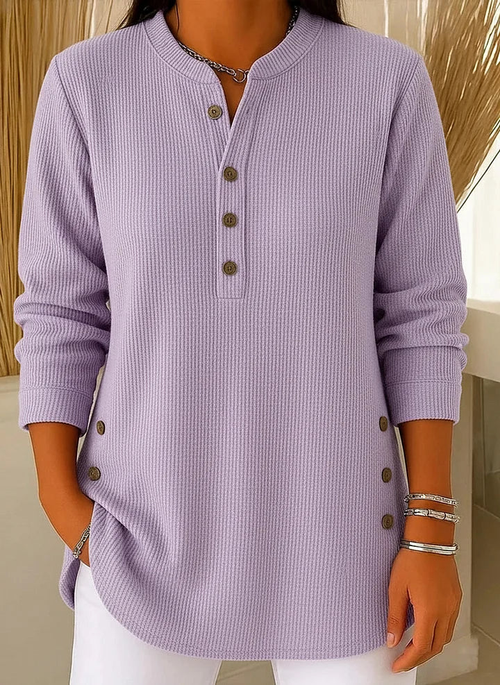 Damen einfarbiger Rundhals-Langarm-Freizeitstrickpullover
