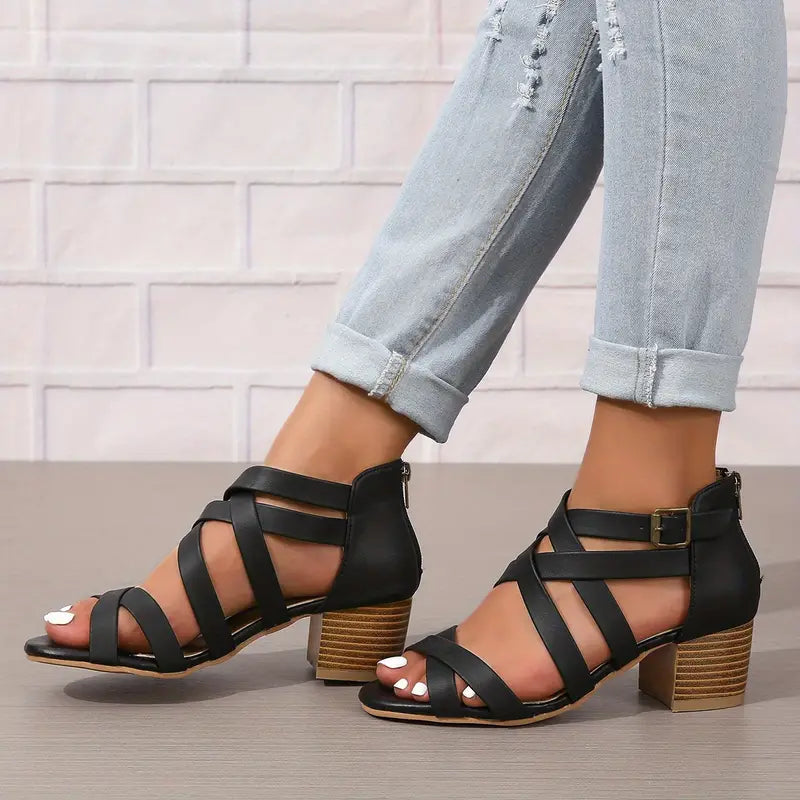 Orthopädische Retro-Sandalen mit Blockabsatz für Damen