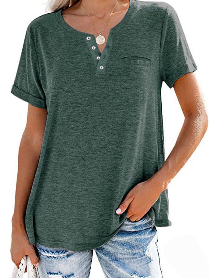 Einfarbiges T-Shirt mit Kurzarm und Tasche (3 kaufen, kostenloser Versand)