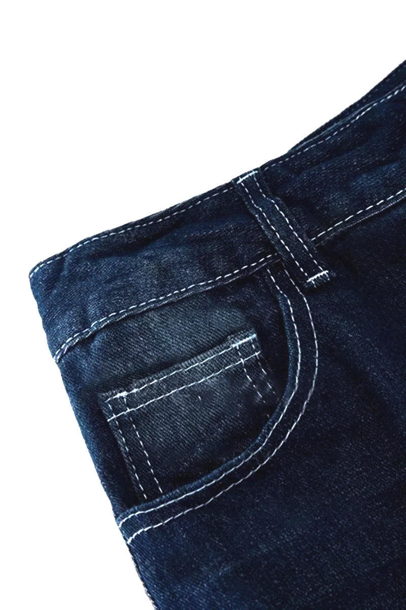 Jeans mit Knopfleiste, umkrempelbarem Saum und geradem Bein
