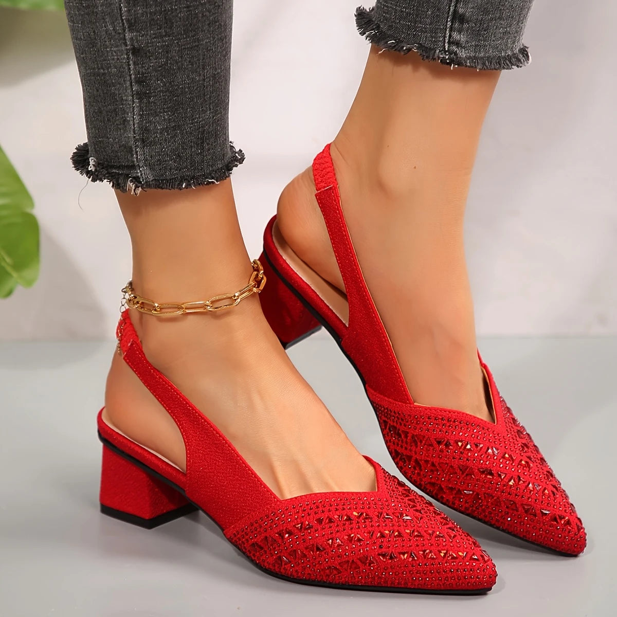 Elegante Damen-Sandalen mit Strass-Absatz zum Reinschlüpfen