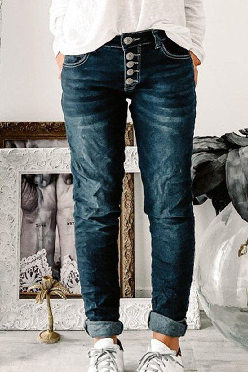 Jeans mit Knopfleiste, umkrempelbarem Saum und geradem Bein