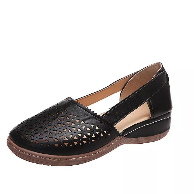 Damen Wedges Orthopädische Ausgeschnittene PU Sommer Vintage Sandalen