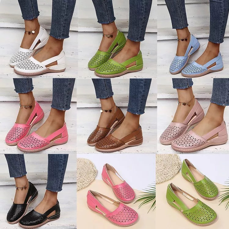Damen Wedges Orthopädische Ausgeschnittene PU Sommer Vintage Sandalen