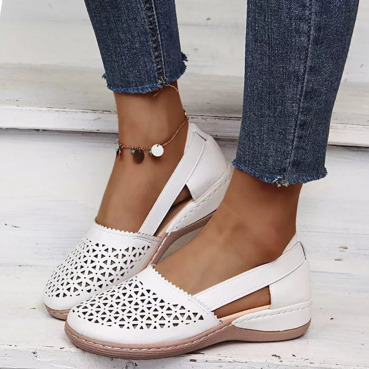 Damen Wedges Orthopädische Ausgeschnittene PU Sommer Vintage Sandalen