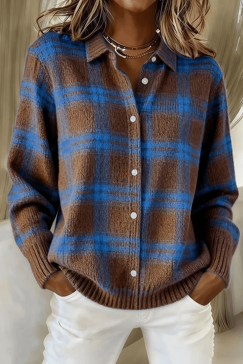 RÄUMUNGSVERKAUF🔥 Damen Karierter Print Lässiger Baumwoll-Cardigan mit Knöpfen [Kaufe 2 Versandkostenfrei]