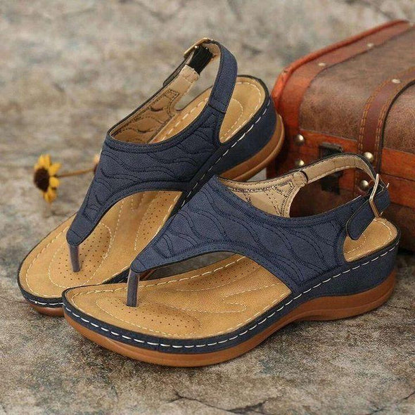 Bestickte Orthopädische Bequeme Hausschuhe Keilsandalen, Gehende Ledersandalen